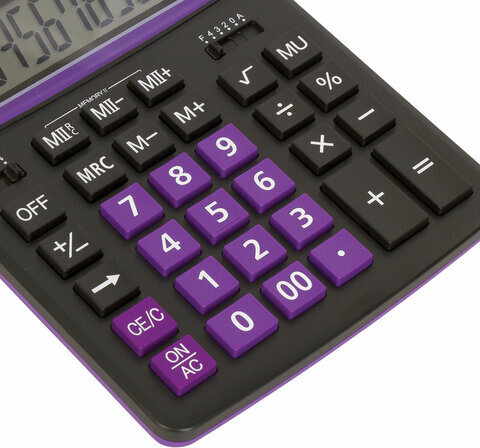 Калькулятор настольный BRAUBERG EXTRA COLOR-12-BKPR (206x155 мм),12 разрядов, двойное питание, ЧЕРНО-ФИОЛЕТОВЫЙ, 250480