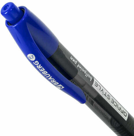 Ручка шариковая автоматическая с грипом BRAUBERG OFFICE STYLE, СИНЯЯ, игольчатый наконечник 0,7мм, линия 0,35мм, тонированный корпус, 144210