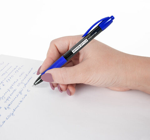 Ручка шариковая автоматическая с грипом BRAUBERG OFFICE STYLE, СИНЯЯ, игольчатый наконечник 0,7мм, линия 0,35мм, тонированный корпус, 144210