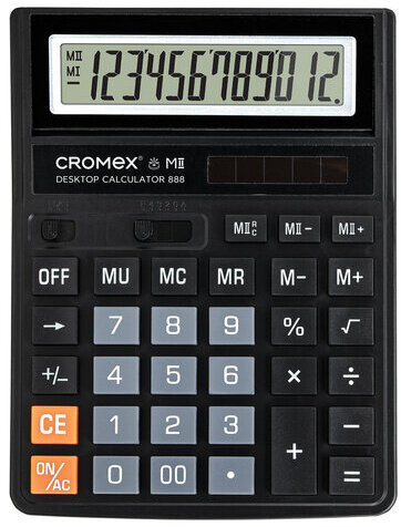 Калькулятор настольный CROMEX 888 (185x145 мм), 12 разрядов, ЧЕРНЫЙ, 271728