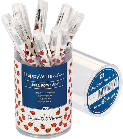 Ручка шариковая BRUNO VISCONTI "HappyWrite", СИНЯЯ, "Божьи коровки", узел 0,5 мм, линия письма 0,3 мм, 20-0115