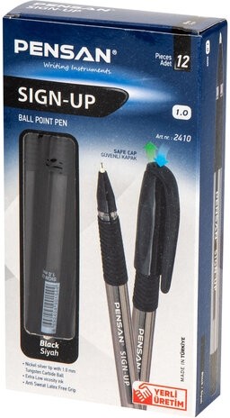 Ручка шариковая масляная с грипом PENSAN "Sign-Up", ЧЕРНАЯ, 1 мм, линия письма 0,8 мм, 2410/12