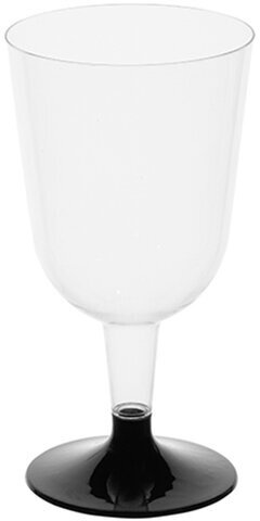 Бокал одноразовый 200 мл, для вина, пластиковый, черная низкая ножка, ВЗЛП, ШК0655, 1011П/Ч