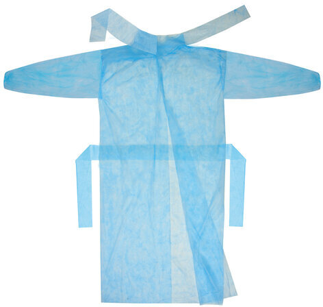 Халат одноразовый голубой на завязках КОМПЛЕКТ 10 шт., XXL 140 см, резинка, 25 г/м2, СНАБЛАЙН
