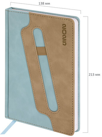 Ежедневник датированный 2025, А5, 138x213 мм, BRAUBERG "Assistant", под кожу, держатель для ручки, светло-синий, 115887
