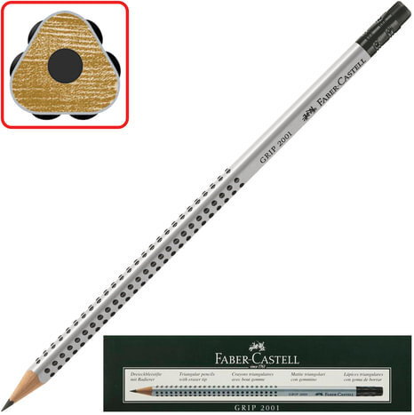 Карандаш чернографитный FABER-CASTELL, 1 шт., "Grip 2001", HB, трехгранный, с ластиком, 117200