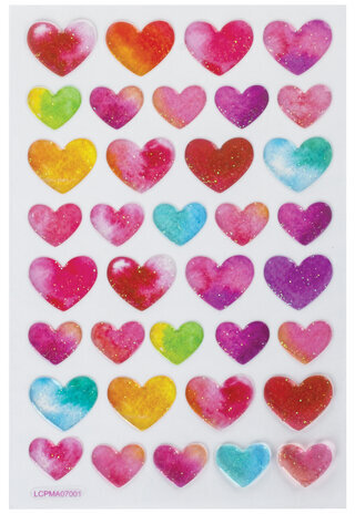 Наклейки гелевые "Сердца", многоразовые, с блестками, 10х15 см, ЮНЛАНДИЯ, 661830