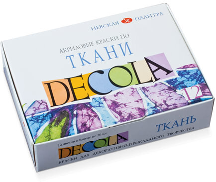 Краски по ткани акриловые "Декола", 12 цветов по 20 мл, в баночках, 4141216