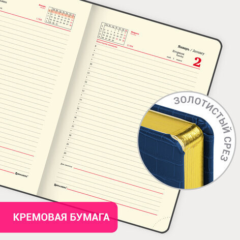 Ежедневник датированный 2024 А5 138x213 мм BRAUBERG "Comodo", под кожу, синий, 114839