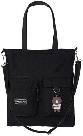 Сумка шоппер HEIKKI EQUIP (ХЕЙКИ), канвас, карманы, 38х35 см, черный, 272441