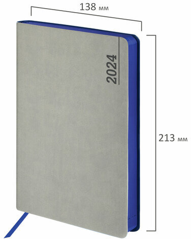 Ежедневник датированный 2024 А5 138x213 мм, BRAUBERG "Metropolis Mix", под кожу, серый, 114939