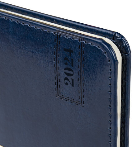 Еженедельник датированный 2024 МАЛЫЙ ФОРМАТ 95х155 мм А6, BRAUBERG "Imperial", под кожу, синий, 115042