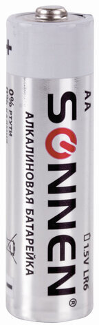 Батарейки КОМПЛЕКТ 2 шт., SONNEN Alkaline, АА (LR6, 15А), алкалиновые, пальчиковые, блистер, 451084