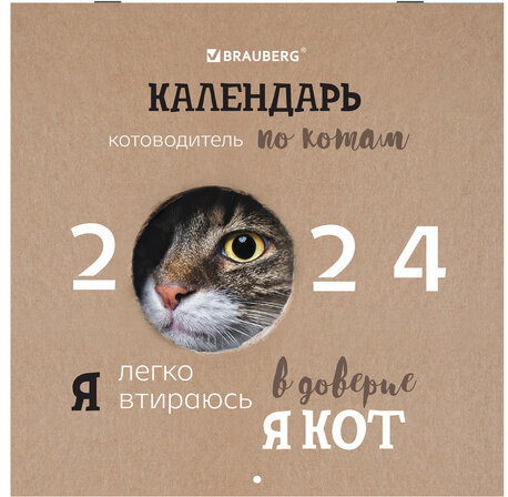 Календарь настенный перекидной на 2024 г., BRAUBERG, 12 листов, 29х29 см, "Кошечки", 115315