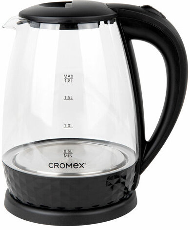 Чайник электрический CROMEX KT-308, 1,8 л, 1500 Вт, стекло, черный, 455150