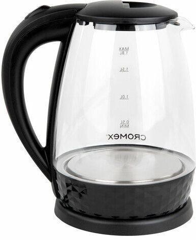 Чайник электрический CROMEX KT-308, 1,8 л, 1500 Вт, стекло, черный, 455150