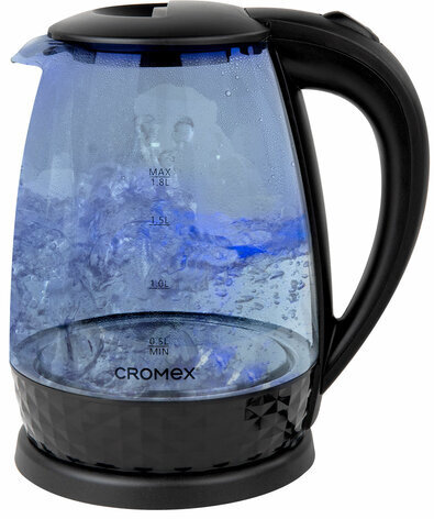 Чайник электрический CROMEX KT-308, 1,8 л, 1500 Вт, стекло, черный, 455150