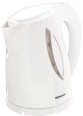 Чайник SONNEN KT-1758, 1,7 л, 2200 Вт, закрытый нагревательный элемент, пластик, белый, 453415