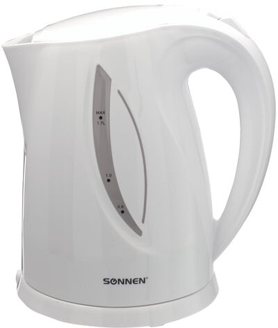 Чайник SONNEN KT-1758, 1,7 л, 2200 Вт, закрытый нагревательный элемент, пластик, белый, 453415