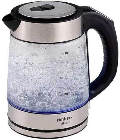 Чайник TIMBERK T-EK27G03, 1,7 л, 2200 Вт, закрытый нагревательный элемент, ТЕРМОРЕГУЛЯТОР, стекло, стальной