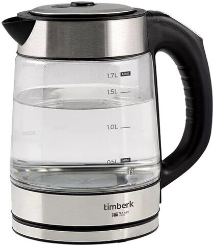 Чайник TIMBERK T-EK27G03, 1,7 л, 2200 Вт, закрытый нагревательный элемент, ТЕРМОРЕГУЛЯТОР, стекло, стальной