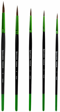 Кисти BRAUBERG PREMIUM, набор 5 шт. (из ворса пони круглые № 1, 2, 3, 4, 5), блистер, 201022