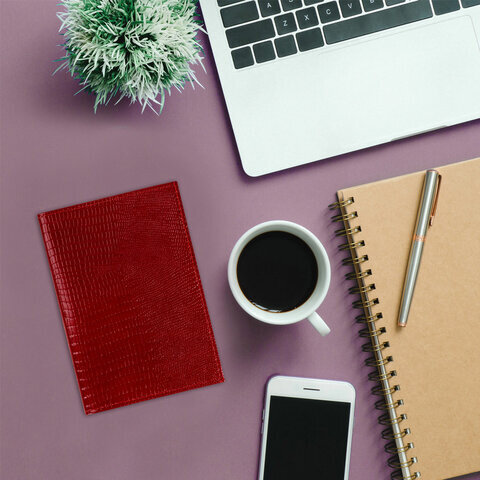 Обложка для автодокументов натуральная кожа ящерица, без тиснения, красная, BRAUBERG, 238191