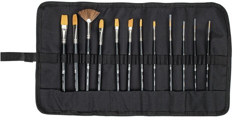 Кисти художественные набор 12 шт., в черной скрутке, синтетика, BRAUBERG ART CLASSIC, № 1-14 + веерная, 200968