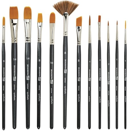 Кисти художественные набор 12 шт., в черной скрутке, синтетика, BRAUBERG ART CLASSIC, № 1-14 + веерная, 200968