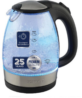 Чайник SCARLETT SC-EK27G91, 1,7 л, 2200 Вт, закрытый нагревательный элемент, стекло, черный