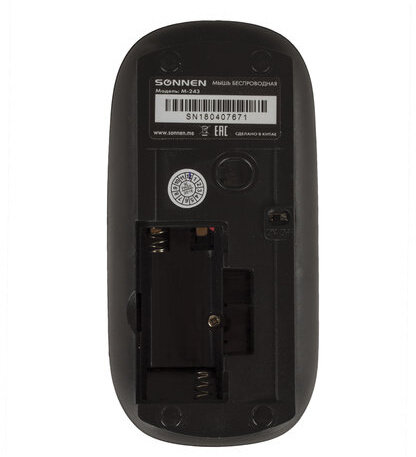 Мышь беспроводная SONNEN M-243, USB, 1600 dpi, 4 кнопки, оптическая, цвет черный, 512646
