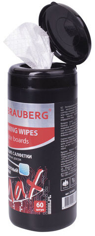 Чистящие салфетки для маркерных досок ПЛОТНЫЕ, туба 60 шт., влажные, BRAUBERG "TURBO MAX", 513030
