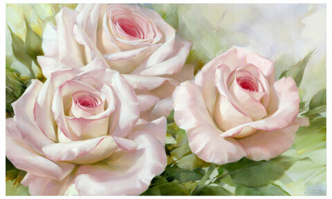 Картина стразами (алмазная мозаика), 30х40 см, ОСТРОВ СОКРОВИЩ "Бело-розовые розы", без подрамника, 663855