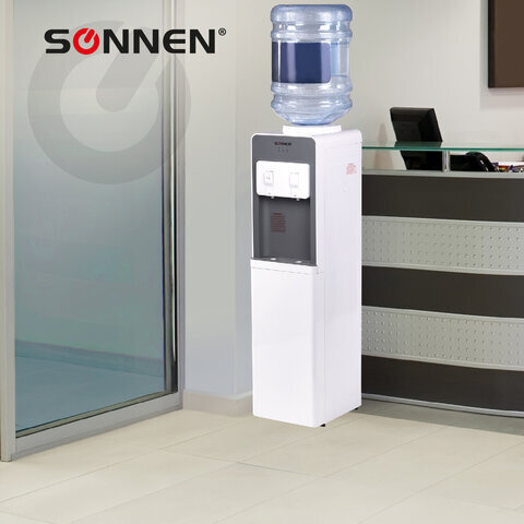 Кулер для воды SONNEN FSC-02BA, напольный, НАГРЕВ/ОХЛАЖДЕНИЕ КОМПРЕССОР, шкаф, 2 крана, серый, 455416