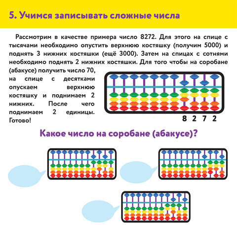 Счеты Абакус (соробан) белые ЮНЛАНДИЯ "Ментальная арифметика", 13 разрядов, кнопка обнуления, 106238