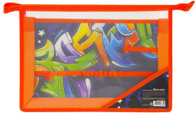 Папка для труда BRAUBERG А4, 2 отделения, пластик, молния сверху, органайзер, "Graffitti", 229132