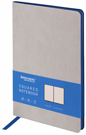 Блокнот А5 (148x218 мм), BRAUBERG "Metropolis Mix", под кожу, 80 л., клетка, серый, 111041