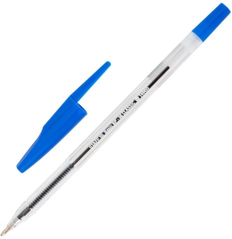 Ручка шариковая STAFF "Basic BP-66 CLASSIC", СИНЯЯ, корпус прозрачный, узел 1 мм, линия письма 0,5 мм, 144455
