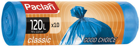 Мешки для мусора 120 л, синие, в рулоне 10 шт., ПНД, 20 мкм, 110х70 см, PACLAN "Classic"