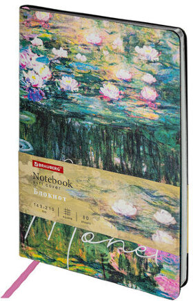 Блокнот А5 (143x210 мм), BRAUBERG VISTA &quot;Claude Monet&quot;, под кожу, гибкий, срез фольга, 80 л., 112058