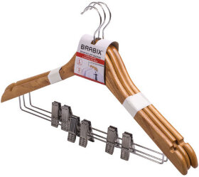Вешалки-плечики, размер 48-50, КОМПЛЕКТ 3 шт., деревянная, клипсы для брюк, цвет сосна, BRABIX &quot;Стандарт&quot;, 601170