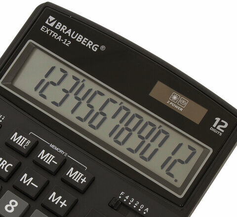 Калькулятор настольный BRAUBERG EXTRA-12-BK (206x155 мм), 12 разрядов, двойное питание, ЧЕРНЫЙ, 250481