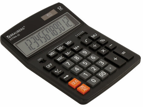 Калькулятор настольный BRAUBERG EXTRA-12-BK (206x155 мм), 12 разрядов, двойное питание, ЧЕРНЫЙ, 250481