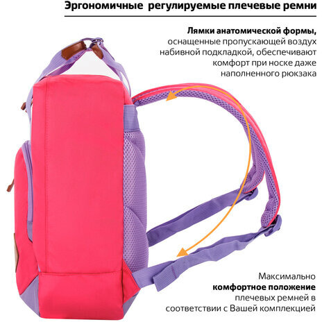Рюкзак BRAUBERG FRIENDLY молодежный, розово-сиреневый, 37х26х13 см, 270092