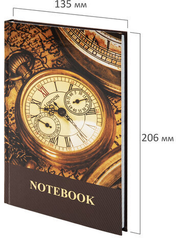 Блокнот А5 (135х206 мм), 96 л., твердый переплет, ламинированная обложка, клетка, BRAUBERG, "Время", 123247