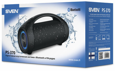 Колонка портативная SVEN PS-370, 2.0, 40 Вт, Bluetooth, FM, USB, microSD, черная, SV-020408