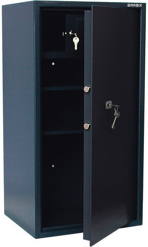 Сейф BRABIX "КМ-900Т", 900х470х400 мм, 51 кг, ключевой замок + 2 полки, трейзер, крепление к стене, 291168
