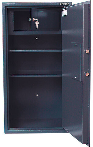 Сейф BRABIX "КМ-900Т", 900х470х400 мм, 51 кг, ключевой замок + 2 полки, трейзер, крепление к стене, 291168