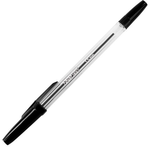 Ручка шариковая ОФИСМАГ "Line", ЧЕРНАЯ, корпус прозрачный, узел 1 мм, линия письма 0,5 мм, 141879