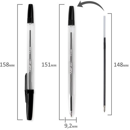 Ручка шариковая ОФИСМАГ "Line", ЧЕРНАЯ, корпус прозрачный, узел 1 мм, линия письма 0,5 мм, 141879